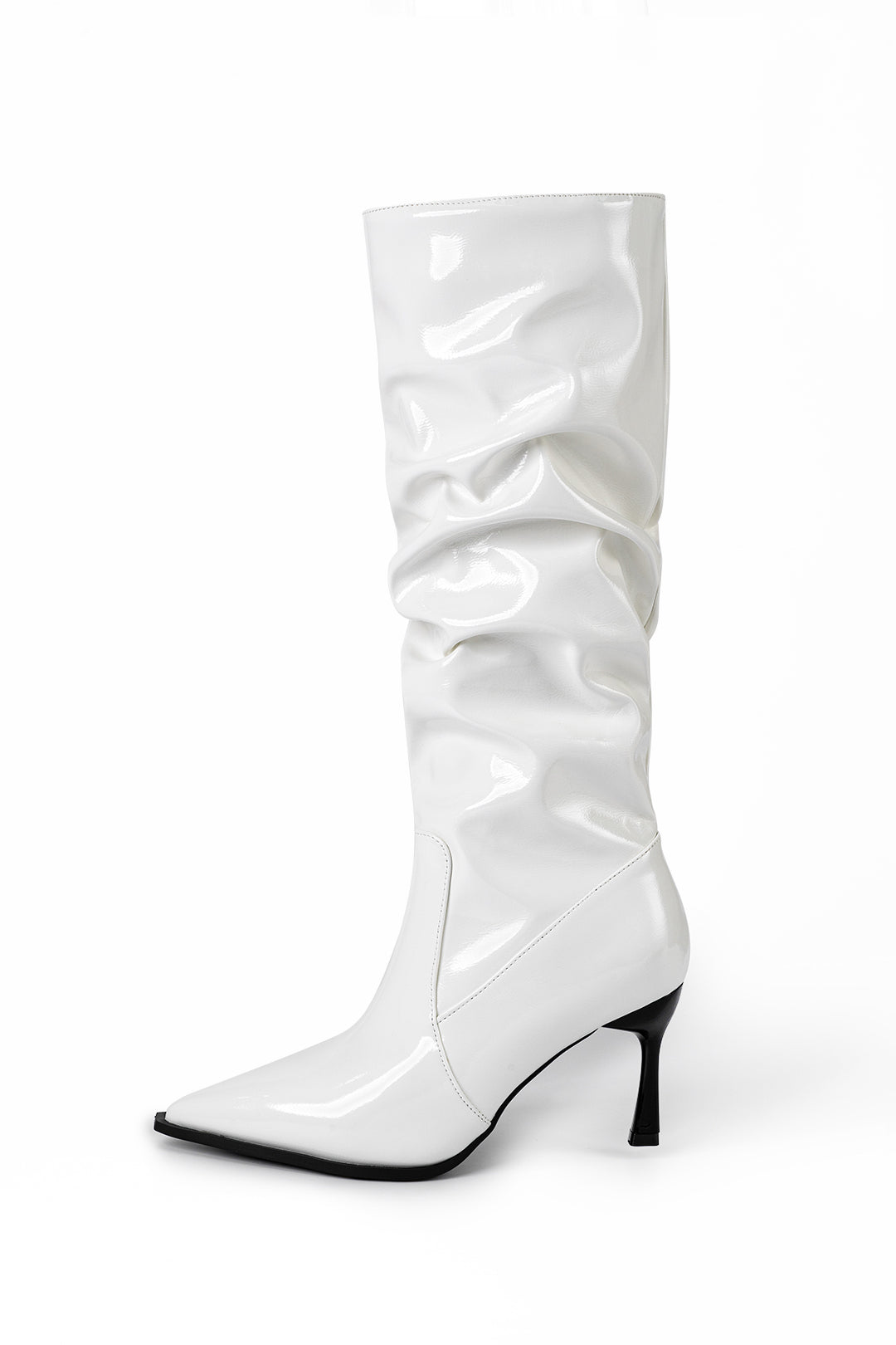 Faux Leather Ruched High Boots