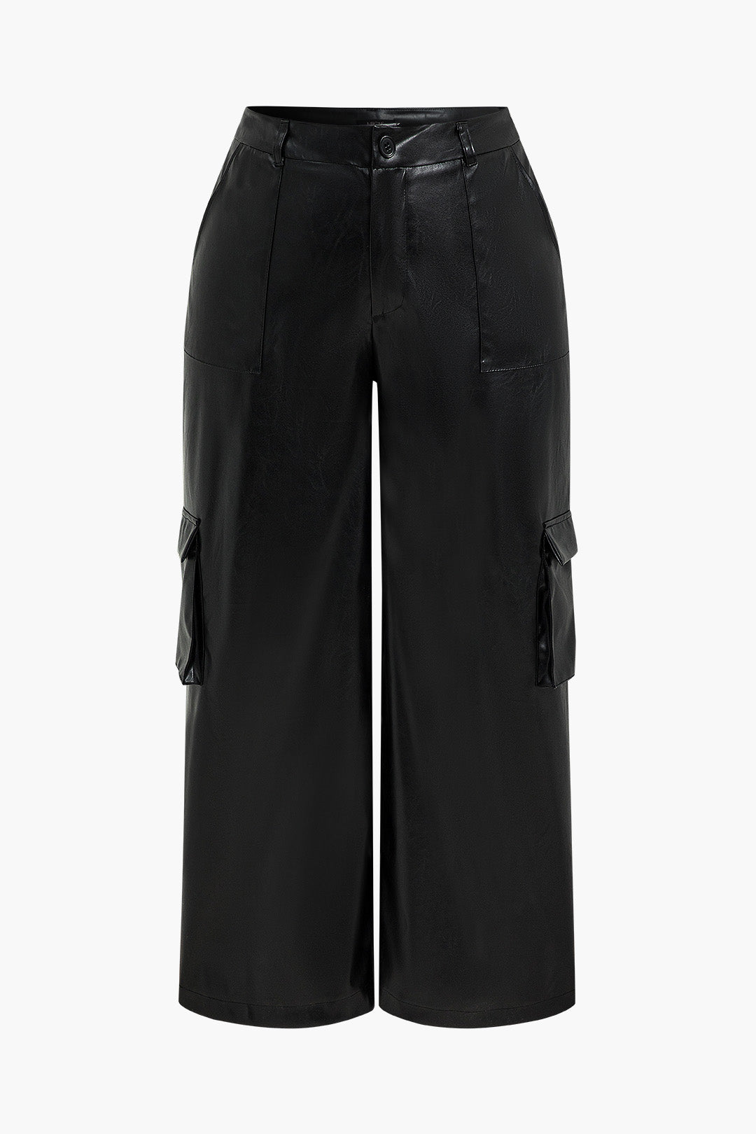 Plus Size Faux Leather Wide Leg Pants with Pockets