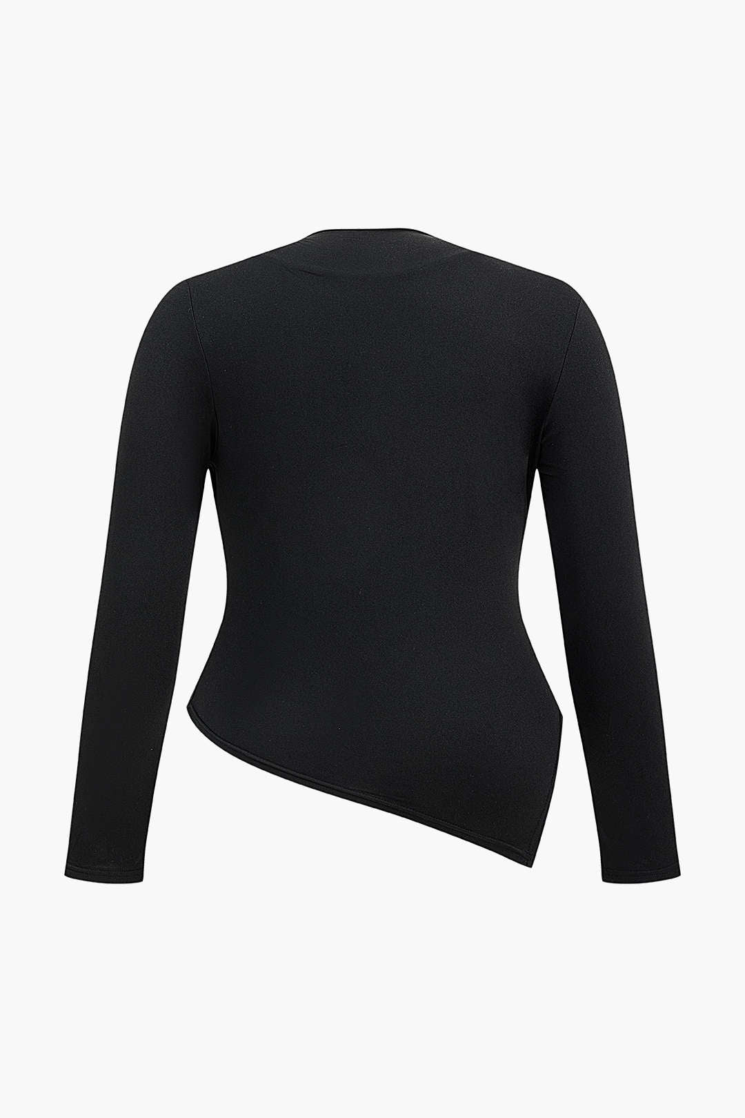 Plus Size Asymmetric Long-Sleeve Round Neck Top