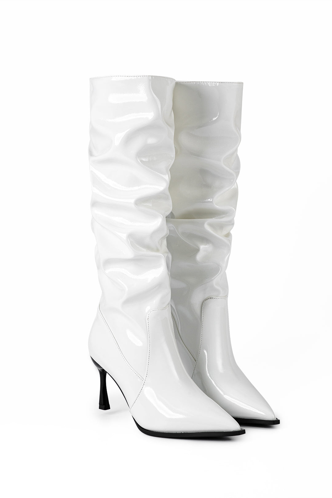 Faux Leather Ruched High Boots