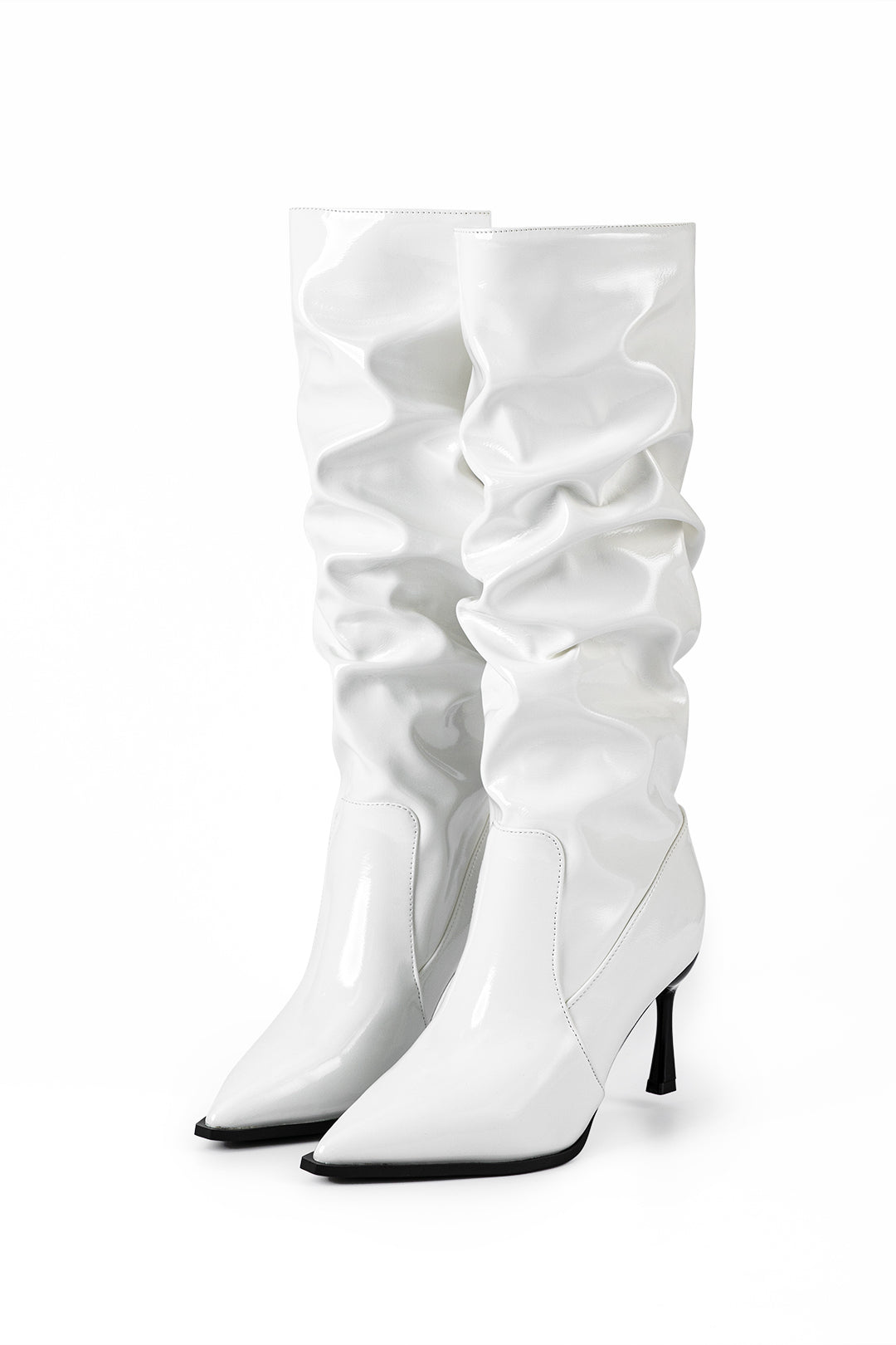 Faux Leather Ruched High Boots