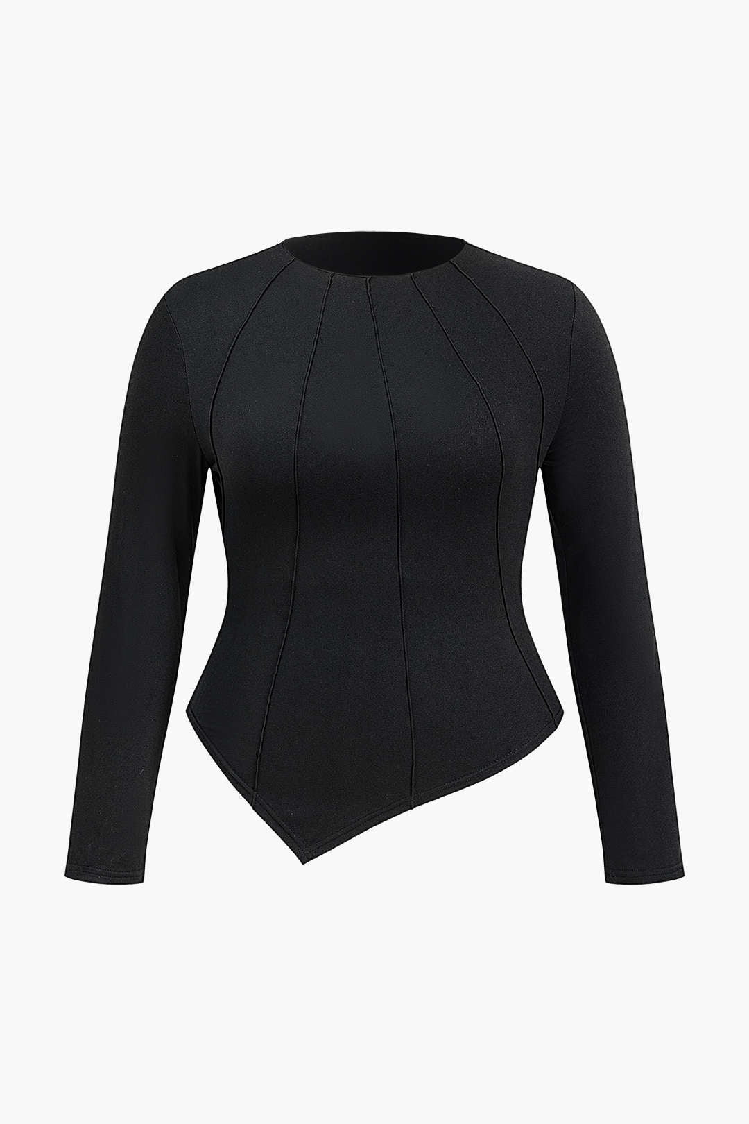 Plus Size Asymmetric Long-Sleeve Round Neck Top