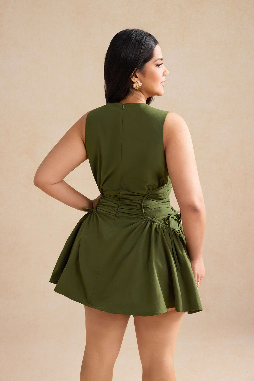 Plus Size Knotted Zipper Sleeveless Mini Dress