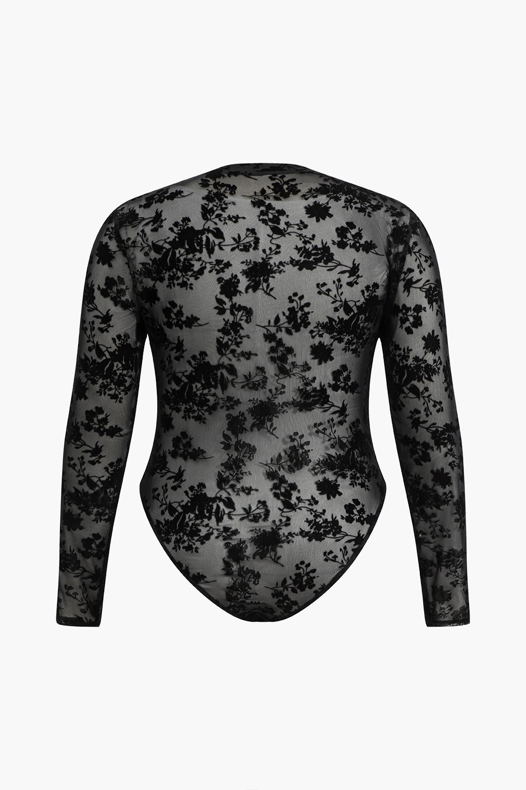 Plus Size Floral Mesh Long-Sleeve Bodysuit