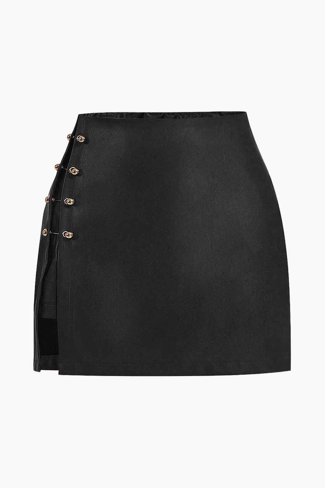 Plus Size Faux Leather Skirt with Side Buckle Details