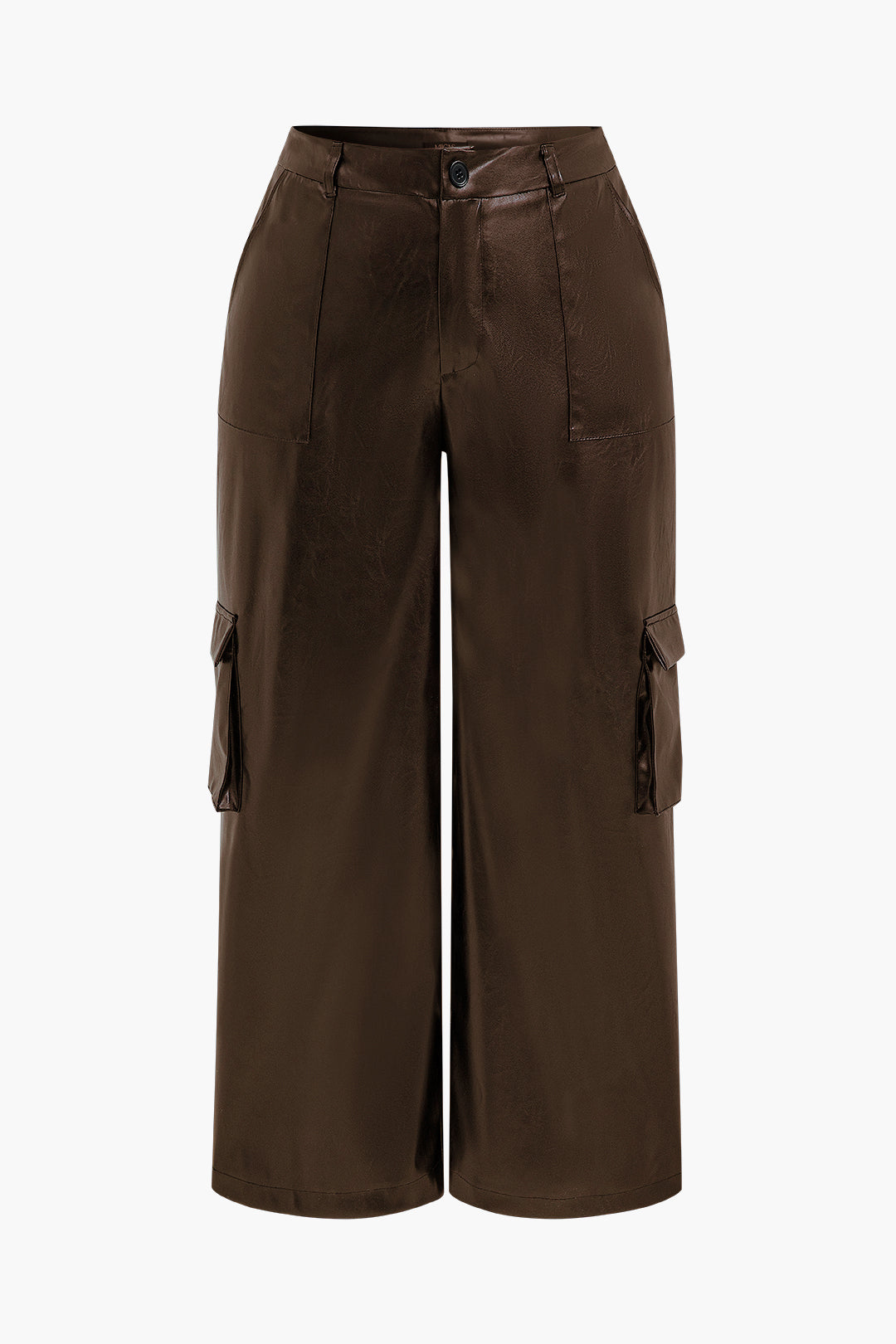 Plus Size Faux Leather Wide Leg Pants with Pockets