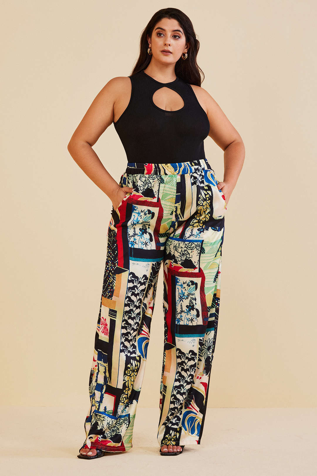 Plus Size Floral Print High-Waisted Straight Leg Pants