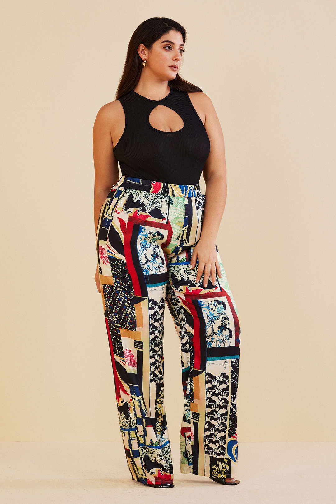 Plus Size Floral Print High-Waisted Straight Leg Pants