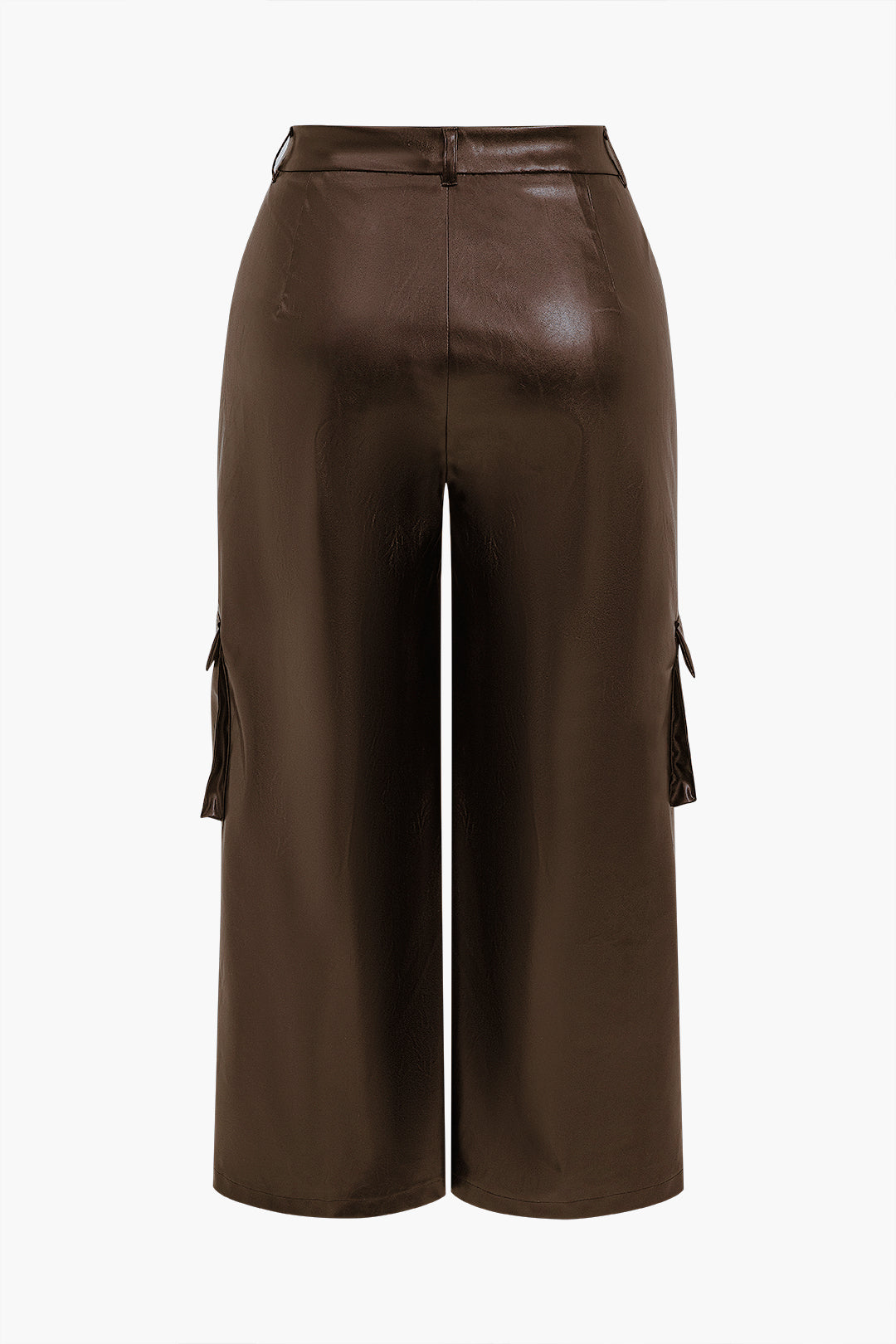 Plus Size Faux Leather Wide Leg Pants with Pockets