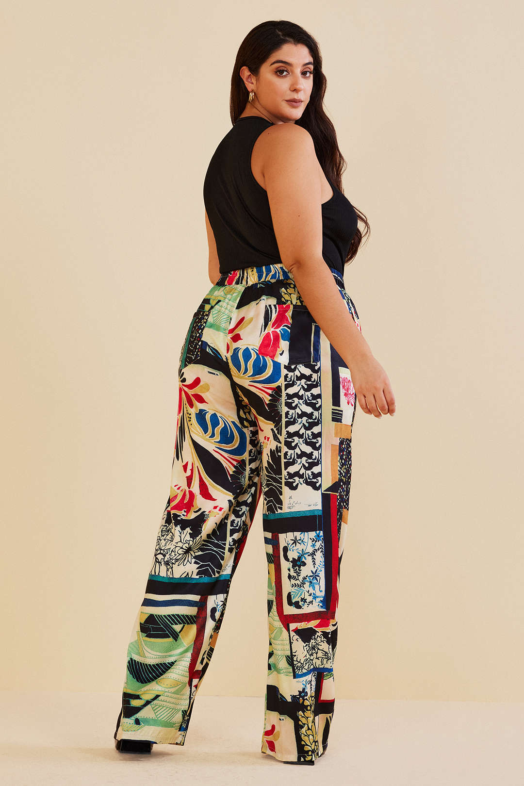 Plus Size Floral Print High-Waisted Straight Leg Pants