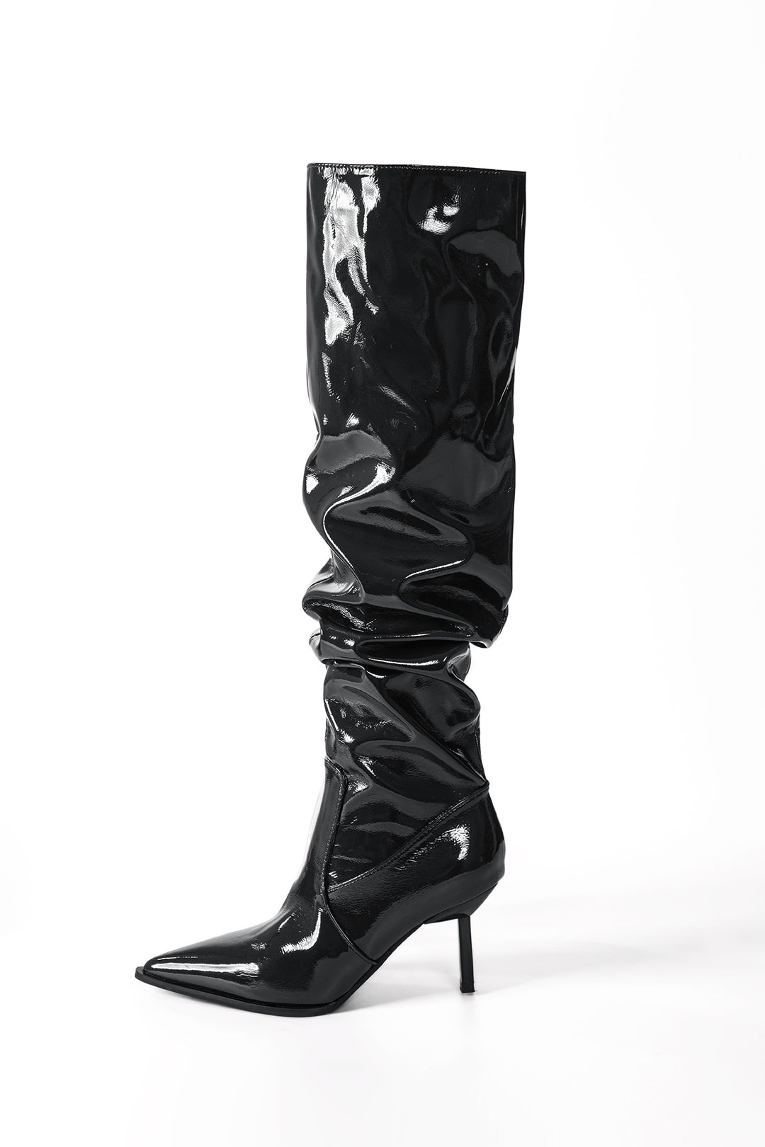 Faux Leather Ruched High Boots