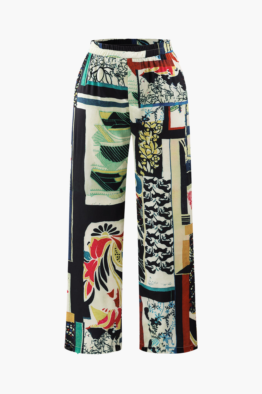 Plus Size Floral Print High-Waisted Straight Leg Pants