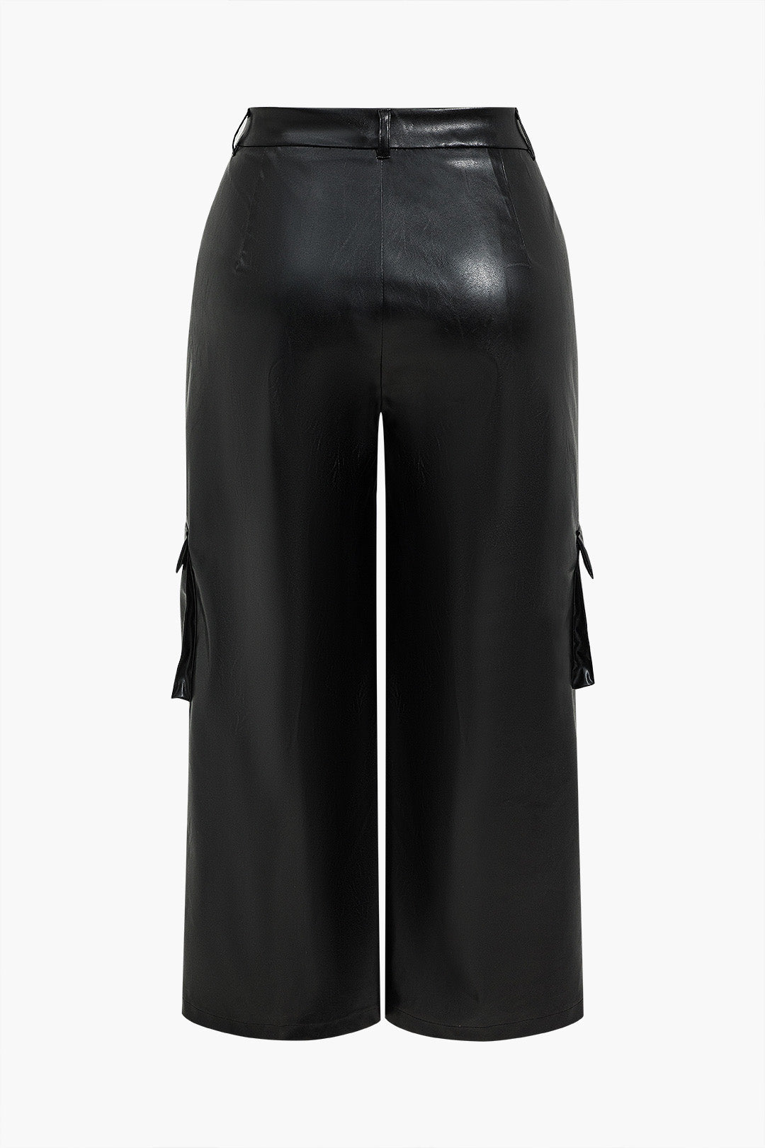 Plus Size Faux Leather Wide Leg Pants with Pockets