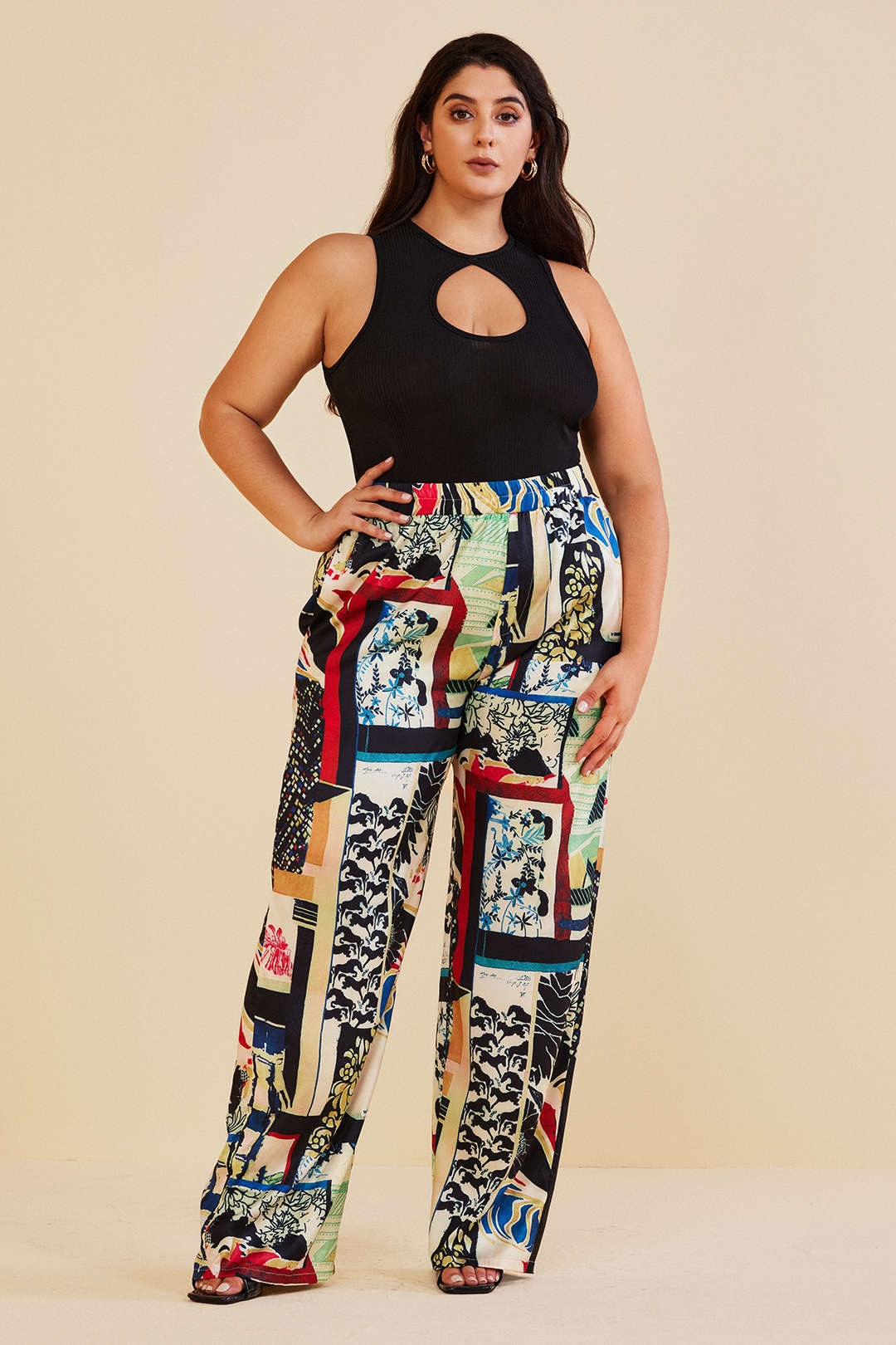 Plus Size Floral Print High-Waisted Straight Leg Pants