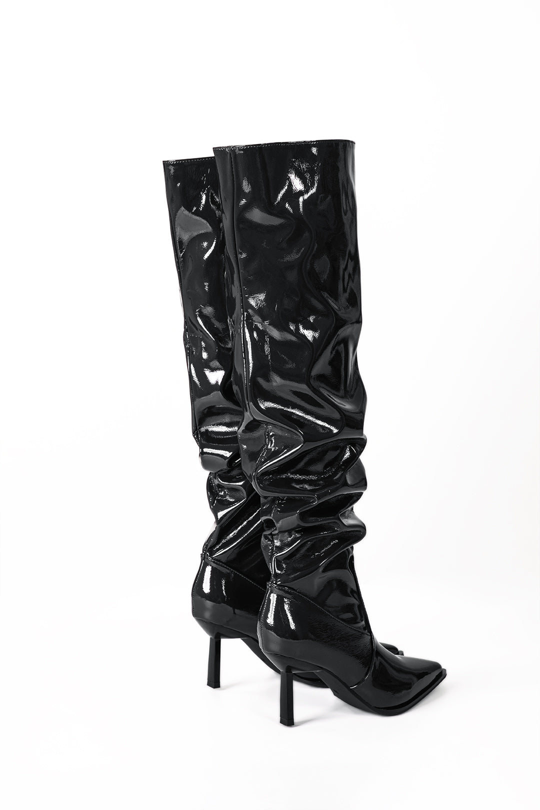 Faux Leather Ruched High Boots